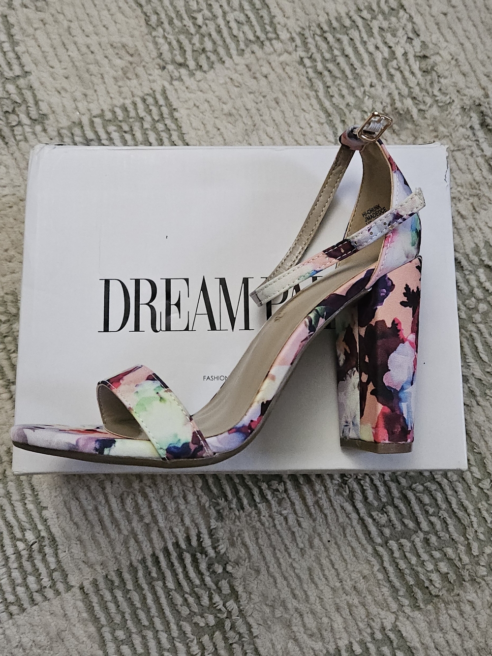 Dream Pairs Multicolor Floral Block Heel Sandal with Ankle Strap